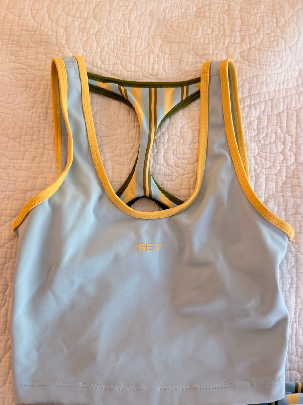 SET Active Light Blue Tank Top and leggings set with Yellow Trim